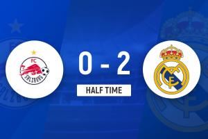 半场-皇马暂2-0萨尔茨堡红牛小组第一 维尼修斯传射巴尔韦德建功